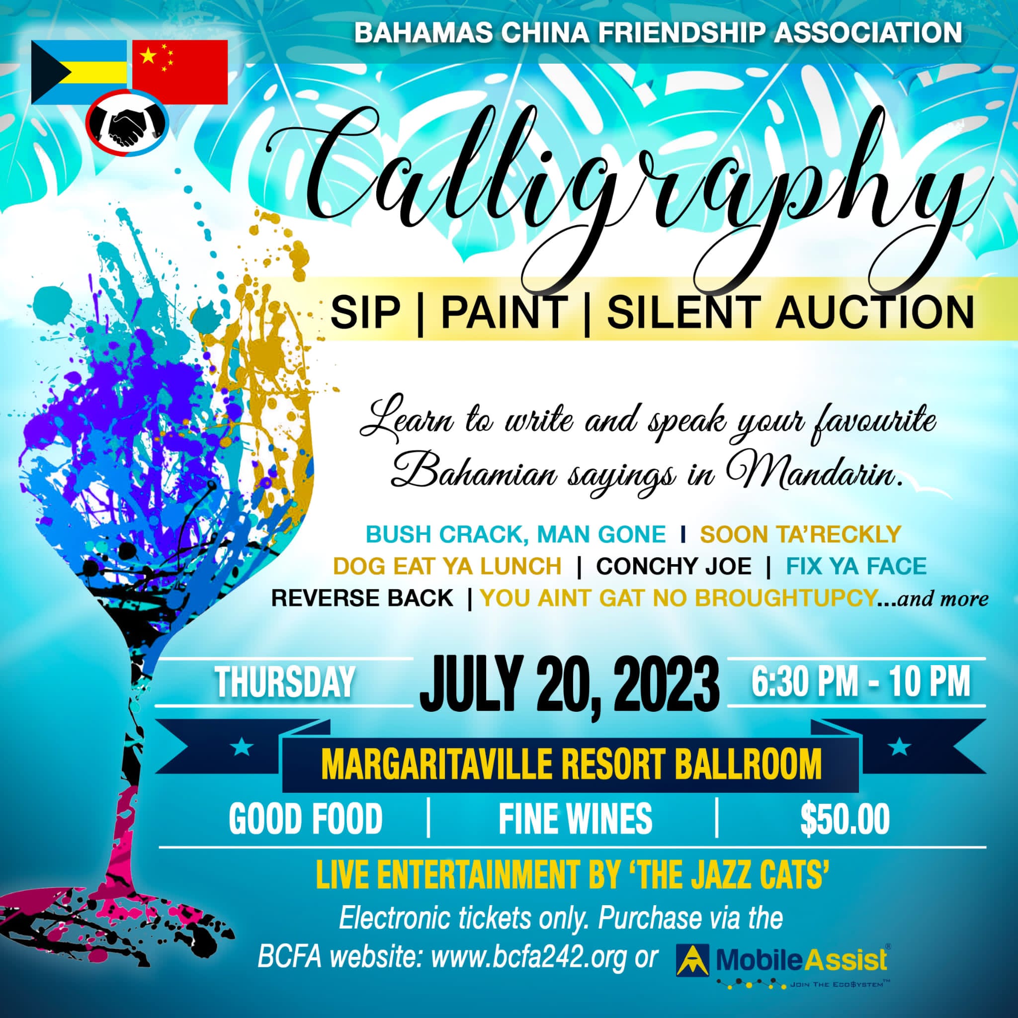 Calligraphy Sip, Paint and Silent Auction, Nassau Buying from the Bahamas